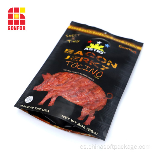 Bacon Jerky Packaging bolsa de pie con cremallera